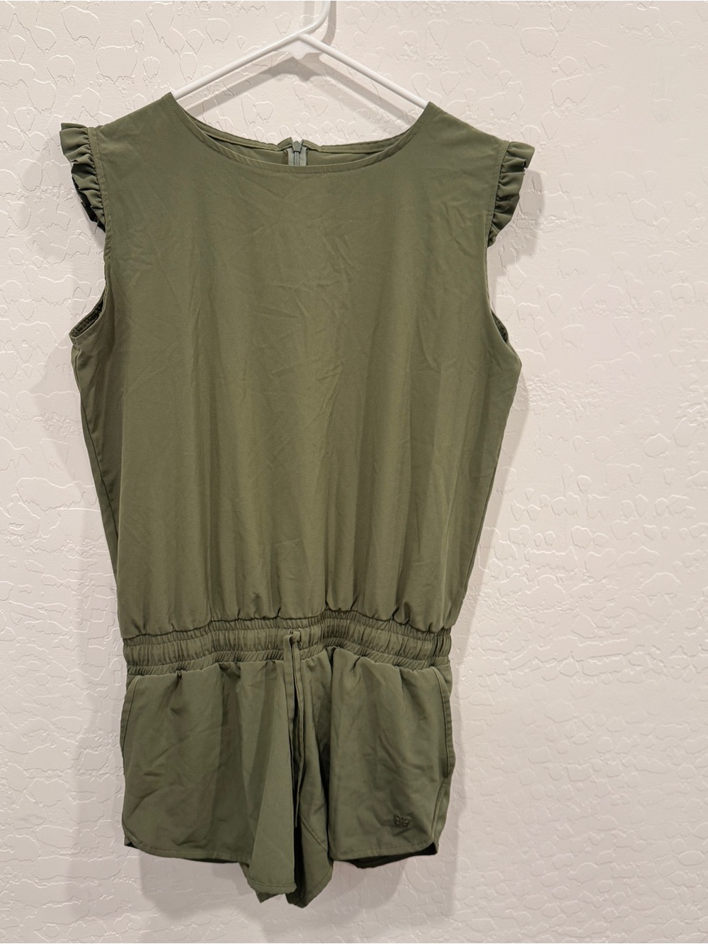 Albion Olive Green Women's Romper Womens Medium Ruffle Cap Sleeves